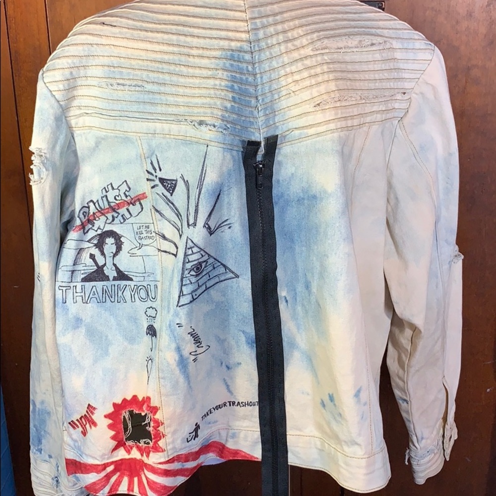 Hand Drawn Distressed Jean Jacket ☀️